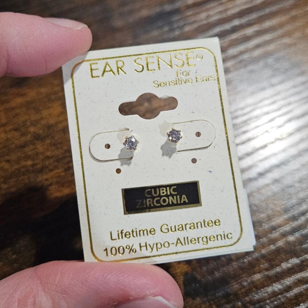 Howard's Ear Sense 3mm Cubic Zirconia Gold Stud Earrings Hypoallergenic NEW